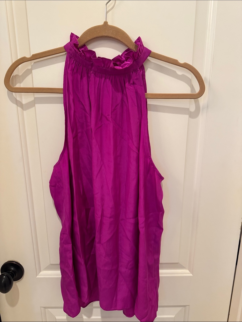 Alice & Trixie Bright Magenta Satin Halter Tank ruffle neck Large NWT date night